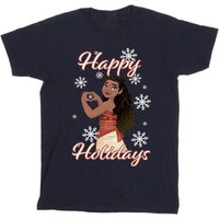 Moana Girl's Happy Holidays Cotton T-Shirt in Navy | Size: 5-6 Years