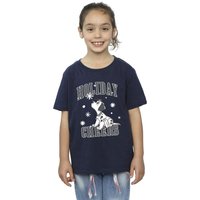 101 Dalmatians Girl's Holiday Cheer Cotton T-Shirt in Navy | Size: 5-6 Years