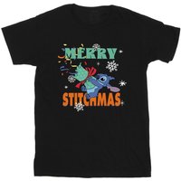 Lilo & Stitch Boy's Merry Stitchmas Cotton T-Shirt in Black | Size: 12-13 Years