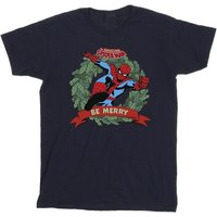 Spider-Man Boy's Be Merry Cotton T-Shirt in Navy | Size: 5-6 Years