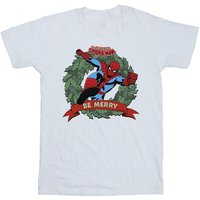Spider-Man Boy's Be Merry Cotton T-Shirt in White | Size: 9 Years