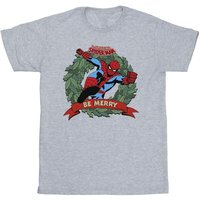 Spider-Man Boy's Be Merry Cotton T-Shirt in Grey | Size: 12-13 Years