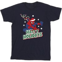 Spider-Man Girl's Happy Holidays Cotton T-Shirt in Navy | Size: 12-13 Years