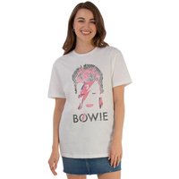 David Bowie Women's Aladdin Sane Leopard Boyfriend T-Shirt in White | Size: Medium