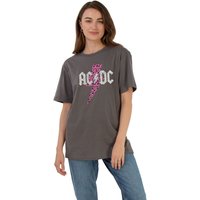 AC/DC Women's Leopard Bolt Cotton Boyfriend T-Shirt in Charcoal | Size: 5XL