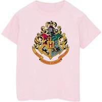 Hogwarts Crest Gold Ink Cotton T Shirt Pink