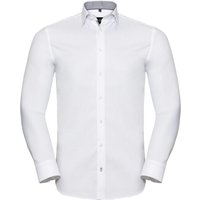 Russell Collection Men's Herringbone Tailored Long-Sleeved Formal Shirt in White | Size: 15 inches