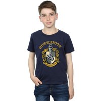 Harry Potter Boy's Hufflepuff Cotton T-Shirt in Navy | Size: 7-8 Years