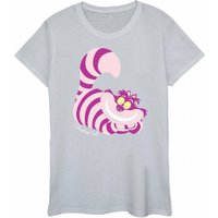 Alice In Wonderland Women's Cheshire Cat Fitted T-Shirt in Light Grey | Size: Small