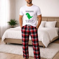 60 SECOND MAKEOVER Men's Father Dinosaur Pyjama Set in Red | Size: XS