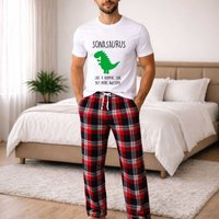 60 SECOND MAKEOVER Men's Son Dinosaur Pyjama Set in Red | Size: XS