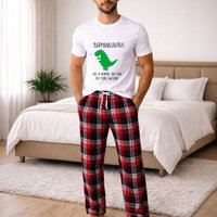 60 SECOND MAKEOVER Men's Barman Dinosaur Pyjama Set in Red | Size: XS
