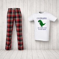 60 SECOND MAKEOVER Men's Cyclist Dinosaur Pyjama Set in Red | Size: XS