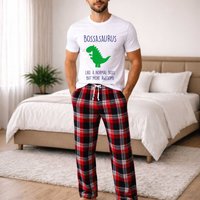 60 SECOND MAKEOVER Men's Boss Dinosaur Tartan Pyjama Set in Red | Size: XS