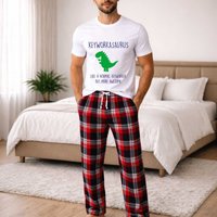60 SECOND MAKEOVER Men's Keyworker Dinosaur Tartan Pyjama Set in Red | Size: Small