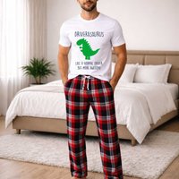60 SECOND MAKEOVER Men's Driver Dinosaur Tartan Pyjama Set in Red | Size: Small