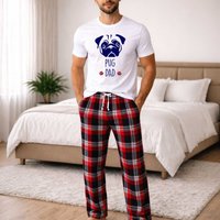 60 SECOND MAKEOVER Men's Pug Dad Tartan Pyjama Set in Red | Size: Small