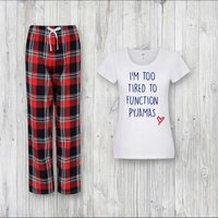 60 SECOND MAKEOVER Women's I'm Too Tired To Function Pyjama Set in Red | Size: Large