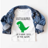 60 SECOND MAKEOVER Skater Dinosaur T-Shirt in White | Size: 6-12 m