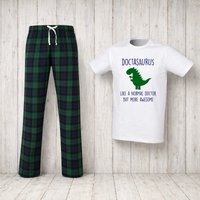 60 SECOND MAKEOVER Men's Doctor Dinosaur Tartan Pyjama Set in Green | Size: Small