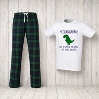 60 SECOND MAKEOVER Men's Mechanic Dinosaur Tartan Pyjama Set in Green | Size: XS