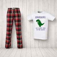 60 SECOND MAKEOVER Men's Joiner Dinosaur Tartan Pyjama Set in Red | Size: Small