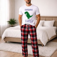 60 SECOND MAKEOVER Men's Chef Dinosaur Tartan Pyjama Set in Red | Size: XS