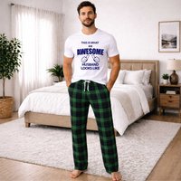 60 SECOND MAKEOVER Men's This Is What An Awesome Husband Looks Like Tartan Pyjama Set in Green | Size: XS