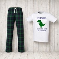 60 SECOND MAKEOVER Men's Golfersaurus Golfer Dinosaur Tartan Pyjama Set in Green | Size: XS