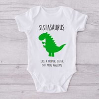 60 SECOND MAKEOVER Sistasaurus Dinosaur Baby Grow in White | Size: 0-3 m