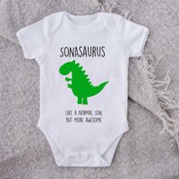 60 SECOND MAKEOVER Sonasaurus Dinosaur Baby Grow in White | Size: 3-6 m