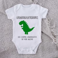 60 SECOND MAKEOVER Granddaughtasaurus Dinosaur Baby Grow in White | Size: 0-3 m