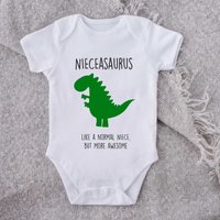 60 SECOND MAKEOVER Niecasaurus Dinosaur Baby Grow in White | Size: 0-3 m