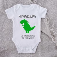 60 SECOND MAKEOVER Nephewasaurus Dinosaur Baby Grow in White | Size: 0-3 m
