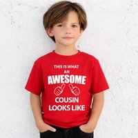 60 SECOND MAKEOVER This Is What An Awesome Cousin Looks Like T-Shirt in Red | Size: 18-24 m