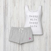 60 SECOND MAKEOVER Women's Happy Wife Happy Life Pyjama Set in Grey | Size: Large