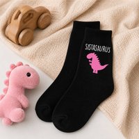 60 SECOND MAKEOVER Girls Sister Dinosaur Sistasaurus Kids Black Socks | Size: Infant 7-8