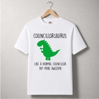 60 SECOND MAKEOVER Men's Councillorasaurus, Like A Normal Councillor But More Awesome Dinosaur T-Shirt in White | Size: Large