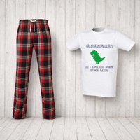 60 SECOND MAKEOVER Men's Greatgrandpasaurus Great Grandpa Dinosaur Tartan Pyjama Set in Red | Size: Medium