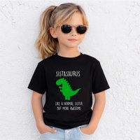 60 SECOND MAKEOVER Girl's Sister Dinosaur T-Shirt in Black | Size: 2-3 Years
