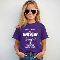 60 SECOND MAKEOVER This is What An Awesome 8 Year Old Looks Like T-Shirt in Purple | Size: 7-8 Years