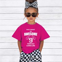 60 SECOND MAKEOVER This is What An Awesome 9 Year Old Looks Like T-Shirt in Pink | Size: 7-8 Years