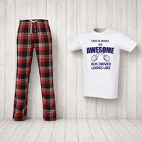 60 SECOND MAKEOVER Men's This Is What An Awesome Bus Driver Looks Like Tartan Pyjama Set in Red | Size: XL