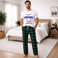 60 SECOND MAKEOVER Men's This Is What An Awesome Vicar Looks Like Tartan Pyjama Set in Green | Size: Medium