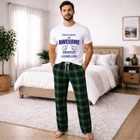 60 SECOND MAKEOVER Men's This Is What An Awesome Dentist Looks Like Tartan Pyjama Set in Green | Size: XL