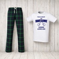 60 SECOND MAKEOVER Men's This Is What An Awesome Farmer Looks Like Tartan Pyjama Set in Green | Size: XS