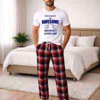60 SECOND MAKEOVER Men's This Is What An Awesome Architect Looks Like Tartan Pyjama Set in Red | Size: Medium