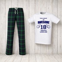 60 SECOND MAKEOVER Men's This Is What An Awesome 18 Year Old Looks Like Tartan Pyjama Set in Green | Size: Medium