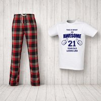 60 SECOND MAKEOVER Men's This Is What An Awesome 21 Year Old Looks Like Tartan Pyjama Set in Red | Size: Medium