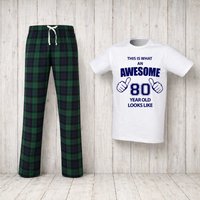 60 SECOND MAKEOVER Men's This Is What An Awesome 80 Year Old Looks Like Tartan Pyjama Set in Green | Size: Medium